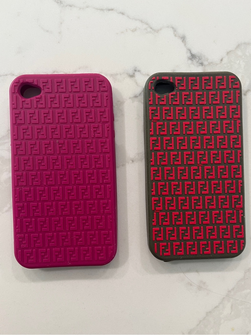 Fendi Pink and Black Silicone Phone Case Duo with FF Logo Pattern